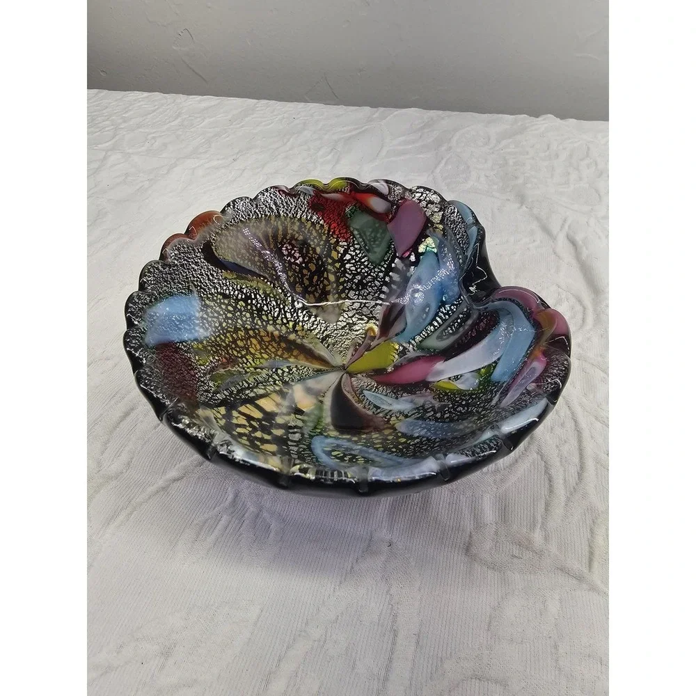 Rare Vintage 1950s Murano Art Glass Bowl tutti Frutti‎ Silver